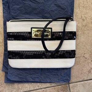Betsey Johnson Black and White Sequin Wristlet, Great for Holidays